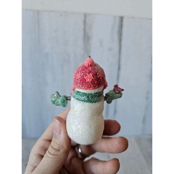 Snowman sparkle glitter Cardinal bird ornament snowball Xmas tree - Picture 9 of 16